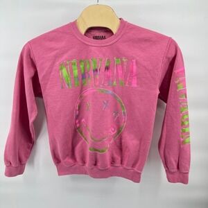 Nirvana Smiley Face Tie Dye Pink Size Small Women's Graphic Grunge Sweatshirt